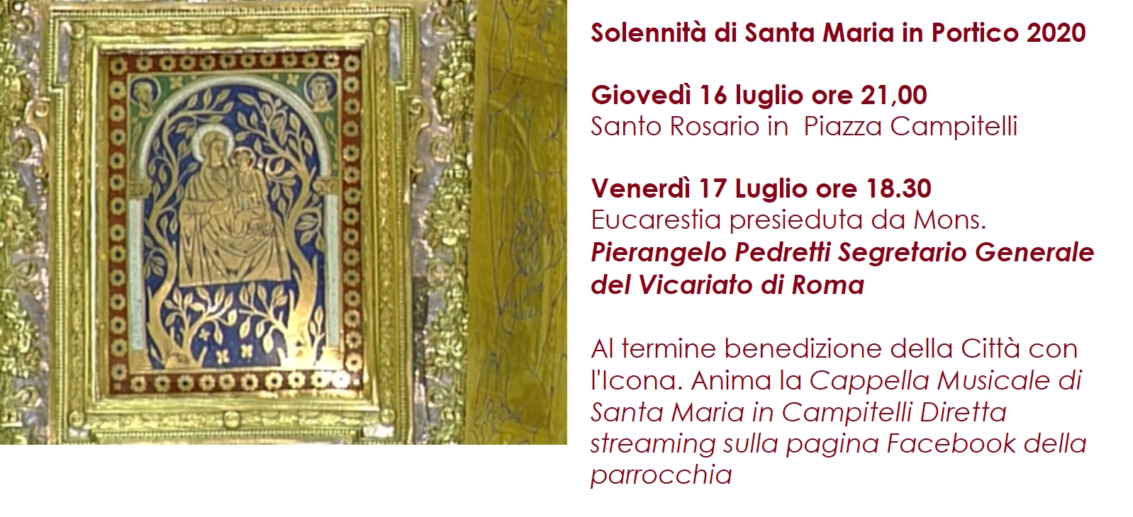 Solennità di Santa Maria in Portico 17 luglio 2020