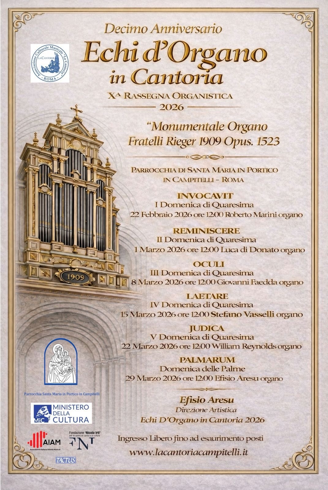 X Anniversario Echi d’Organo in Cantoria